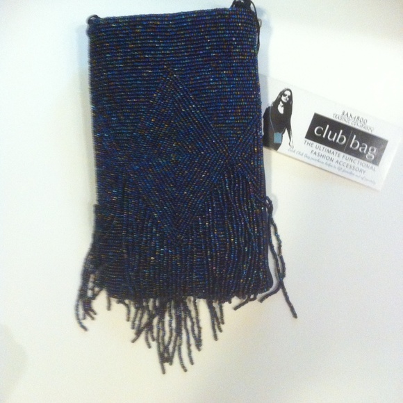 NWT BLUE AND BLACK BEADED CELL PHONE BAG - Picture 7 of 8